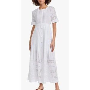 LoveShackFancy Eddie White Button-Down Dress Size M Lace Maxi Dress Button Front